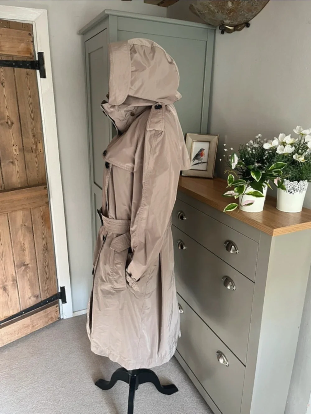 Burberry Taupe Double-Breasted Hooded Trench Coat - Picture 10 of 16